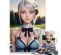 Anime Girl with White Flowers Jigsaw Puzzles 1000 Pieces for Adults Stress Relief Play Creative Craft Hard Challenge Great Gift (38x26cm)