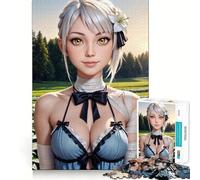 Anime Girl with White Flowers Jigsaw Puzzles 1000 Pieces for Adults Stress Relief Play Creative Craft Hard Challenge Great Gift (38x26cm)