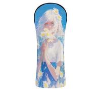 Anime Girls Lemon Yellow Daisies Golf Head Covers Waterproof Headcover with Number Tag for Driver Fairway Wood Hybrid