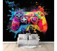 Anime Graffiti Game Controller Wallpaper for Master Bedroom, Black Wall Mural Art for Feature Wall Decoration Poster, Non-Woven Premium Art Fleece Photo Wallpaper - 400 x 280 cm