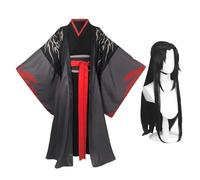 Anime Grandmaster of Demonic Cultivation Cosplay Costume Wei Wuxian Lan Wangji Ancient Costume Hanfu Mo Dao Zu Shi Cosplay Hanfu for Teen Men ((Black) Full Costume + Wig, L)