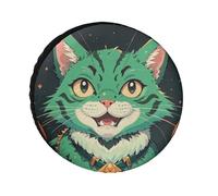 Anime Green Cat 26 Inch Oxford Spare Tire Cover Travel Accessories Waterproof Dustproof for RV Jeep SUV Camper Truck