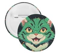 Anime Green Cat Badge Metal Round Pins, Lightweight Brooch for Backpack, Fashion Button Pins Badge for Shirts, Jackets, Shawl Coat, Unisex, 20PCS, Tinplate, metal round pins