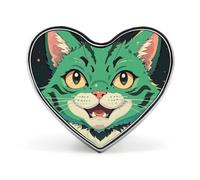 Anime Green Cat Badges Heart with Button Design, Personalized Picture Pin Brooches, Heart Badge Holders for Decorate Hat Shirt Clothing Bag Accessories