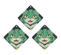 Anime Green Cat Car Air Freshener, 3 Pcs Rhombus Hanging Air Freshener Cards, Long Lasting Fragrance Scented Cards for Car, Home, Office White-style