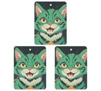 Anime Green Cat Car Air Freshener, 3 Pcs Square Hanging Air Freshener Cards, Long Lasting Fragrance Scented Cards for Car, Home, Office Black-style