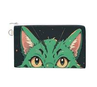 Anime Green Cat Coin Purses with Zipper, Personalized Zero Wallet for Shopping, Small Makeup Pouches Bag for Travel, Card Organizer Case, Portable Canvas Change Purses