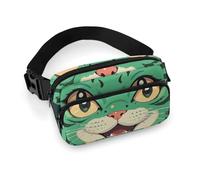 Anime Green Cat Fanny Packs with Zipper, Personalized Waist Bags with Multiple Pockets, Adjustable Sling Bag for Travel, Waterproof Belt Bag, Crossbody Bags