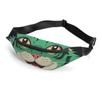 Anime Green Cat Fanny Packs with Zipper, Personalized Waist Bags with Multiple Pockets, Adjustable Sling Bag for Travel, Waterproof Belt Bag, Crossbody Bags for Unisex