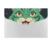 Anime Green Cat File Organizer for Office,6 Pockets Expanding File Folder, Portable Accordion Folders for Desktop, Waterproof Paper Bill Receipt Organizer for Business