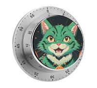 Anime Green Cat Kitchen Timers for Cooking, 60 Minute Visual Timer for Home, No Batteries Required, Countdown Reminder Chef Timer Clock with Magnetic Backing