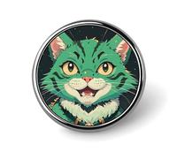 Anime Green Cat Round Lapel Pins Backpack Pin Cute Brooch Decoration Brooches for Women Men Fashion Button Badges for Hat Backpacks Purses Jackets Shirt Suit