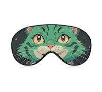 Anime Green Cat Sleep Mask with Adjustable Strap, Breathable Sleep Masks for Women Men, Soft Eye Mask for Side Sleepers, Travel, Office Nap, Airplane & Blocking Light