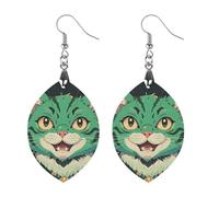 Anime Green Cat Wooden Earrings for Women, Vintage Elegant Wood Jewelry, Lightweight Earrings for Wedding, Party, Everyday Jewelry Gift, Apricot shaped, Wood, wood