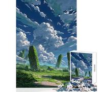 Anime Green Standing Stones Under Cloudy Sky 1000 Piece Jigsaw Puzzles Strengthen Cognitive Ability And Skill Soothing Serene Leisure Play (38x52cm)