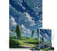 Anime Green Standing Stones Under Cloudy Sky Jigsaw for Teenagers 1000 Pieces Calm Daily Fine Cut Joyful Challenge (38x52cm)