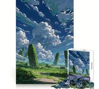 Anime Green Standing Stones Under Cloudy Sky Jigsaw Puzzle1000 Pieces Stress Relief Play Good Thick Family Enjoyable Unique Gift (50x75cm)
