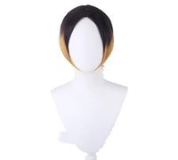 Anime Haikyuu!! Kenma Kozume Cosplay Wig Short Black Yellow Gradient Synthetic Hair Cosplay Costume Wigs + Wig Cap