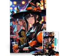 Anime Halloween Party with Witches Jigsaw Puzzles 1000 Pieces Recall Boost Clean Connection Real Challenge Xmas Gift (50x75cm)