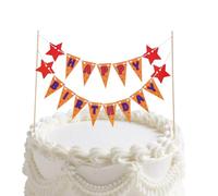 Anime Happy Birthday Banner Cake Topper, Pre-Strung Mini Cartoon Red Yellow Star Bunting Sign Garland, Funny Flag Cake Topper Cartoon Party Decoration Supplies for Birthday Parties