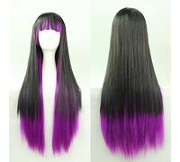 Anime Harajuku ita Long Straight Black Purple Blue Ombre Wig Cosplay Costume Synthetic Hair Wigs With Bangs OneSize blackpurpleombre