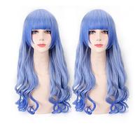 Anime Harajuku ita Long Wavy Wig Cosplay Costume Synthetic Hair Mix Blue Ombre Wigs For Women Perucas