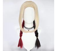 Anime Harley Quinn Cosplay Costume Wigs Braided Red and Black Role Play Wig Long Ponytail Synthetic Heat Resistant Hair for Halloween Christmas Carnival