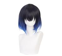 Anime Hashibira Inosuke Cosplay Wig, Black Blue Short Hair Halloween Costume Party Role Play
