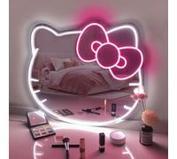 Anime Hello Kit Cute Cat Neon Sign Vanity Mirror 16"x14" LED Neon Lights with USB Dimmable Light Wall Mirror for Bedroom Living Room Room Decor Dresser Girls Gift
