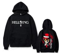 Anime Hellsing Ultimate Unique Printed Hoodies Manga Vintage Neutral Long Sleeve Tops Loose Oversized Pullover Sweatshirt-Black||L