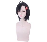 Anime ID:INVADED Koharu Hondomachi cosplay Wig + Flower Hairclip Headwear black Synthetic Hair party daily wear cosplay Wigs INVADED wig 256 and headwear
