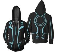 Anime Jacket Costume Adult Movie Cosplay Zipper Hooded Hoodie Sweatshirt Outfit, Blue&white, Large