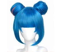 Anime Jinx Wig Blue Long Bangs and Short Hair Adult Womens Cosplay Costume Outfits Accessories for Party Halloween (Blue-D)