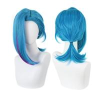 Anime Jinx Wig Blue Long Bangs and Short Hair Adult Womens Cosplay Costume Outfits Accessories for Party Halloween (Blue-A)