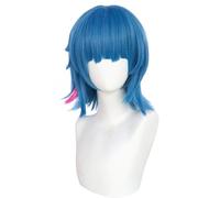 Anime Jinx Wig Blue Long Bangs and Short Hair Adult Womens Cosplay Costume Outfits Accessories for Party Halloween (Blue-B)