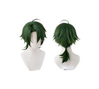 Anime Joe Cosplay Wig, Green Short Straight Mullet Little Ponytail Fake Hair Halloween Party Role Play Accessory
