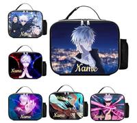 Anime Jujutsu Gojo Satoru Itadori Yuji Personalised Name Boys Girls School Leather Insulated Lunch Bag Man's Hand Bag Children Kid's Birthday Xmas Gift