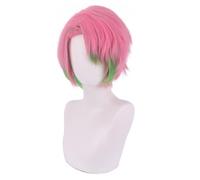 Anime Kanroji Mitsuri Cosplay Wig Green Pink Short Hair for Halloween Costume Party Props Accessory WBASOZMO