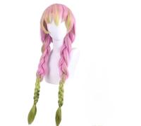 Anime Kanroji Mitsuri Cosplay Wig, Pink Green Long Ponytails Hair Halloween Costume Party Role Play Wigs