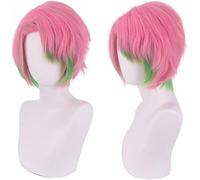 Anime Kanroji Mitsuri Kimetsu No Yaiba Mens Cosplay Wig, Green Pink Short Hair For Halloween Costume Party Wig + Cap Cosplay Anime Wig Coser
