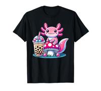 Anime Kawaii Axolotl Bubble Boba Tea Mushroom T-Shirt