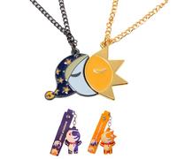 Anime Keychain &Pin Five Night Sun & Moon Friendship Necklace Gift for Kids Men Women and Fans (B)