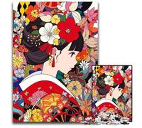 Anime Kimono Girl Flowers Jigsaw Puzzles for Adults 1000 Piece Difficult Puzzles for Adults Perfect DIY Art Decor Or Birthday Gift 1000 PCS(75x50cm)