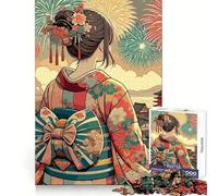 Anime Kimono Girl Watching Fireworks 1000-piece Puzzle for Teenagers Pastime Game Snug Connection Home Play Premium Gift (50x75cm)