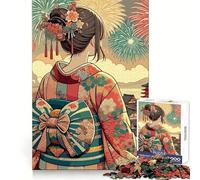 Anime Kimono Girl Watching Fireworks Jigsaw 1000 Pieces for Teenagers Cozy Fun Stress Relief Play Family Play Santa Present (38x26cm)