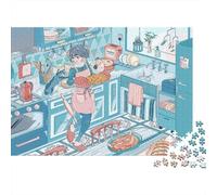 Anime Kitchen Jigsaw Puzzles 1000 Piece Recycled Paper Cooking Scene Puzzle for boy & girl Ages 6 Years Up Educational Game Challenge Fun Family Game 52x38cm/1000pcs