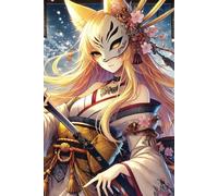 Anime Kitsune Samurai Girl Notizbuch - A5 Blanko | 110 Seiten | Manga-Style Fuchsmaske & Katana