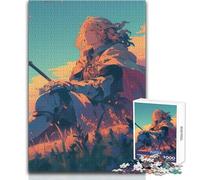 Anime Knight at Sunset 1000 Piece Jigsaws for Teenagers Logical Thinking Development Game Great Gift for Meaningful Moments Size 38x26cm