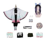Anime Kochou Shinobu Cosplay Costume Set Outfit,Demon Kimono Cloak Uniform Full Set (Wig+Earring) For Men Boys, Halloween Christmas Carnival Party (S)