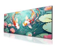 Anime Koi Carp Gaming Mouse Pad Colorful Koi Fish Large Desk Mat, 31.5x11.8 Inch Mousepad Extended Non-Slip Rubber Base Keyboard Mat with Stitched Edges for Desk Home Office